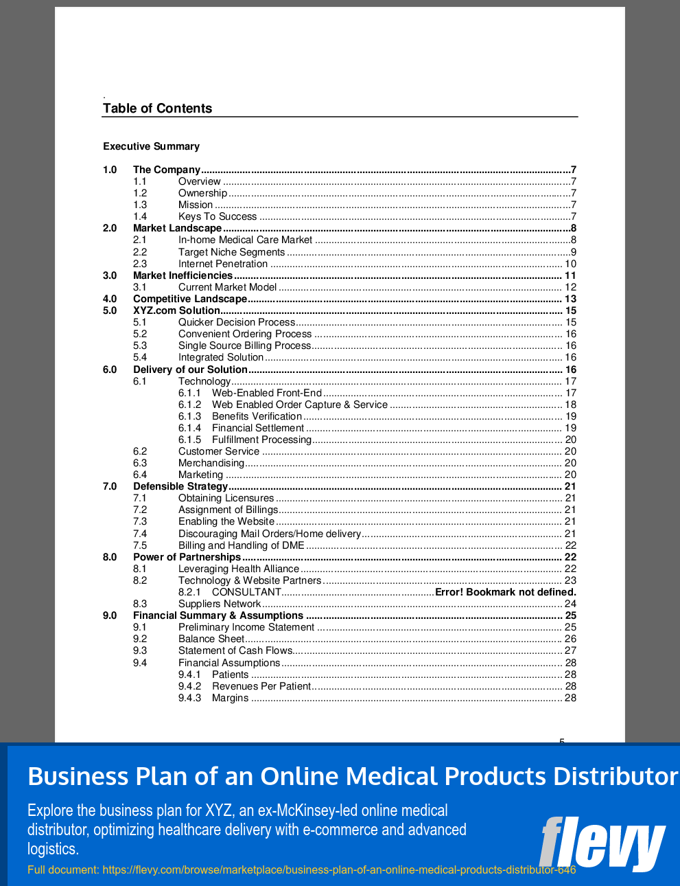 PDF Business Plan of an Online Medical Products Distributor (39page