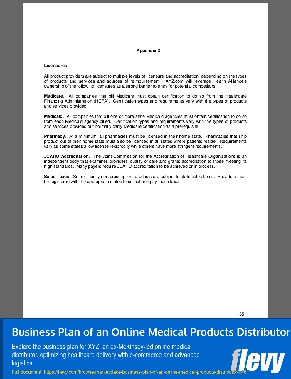 PDF Business Plan of an Online Medical Products Distributor (39page