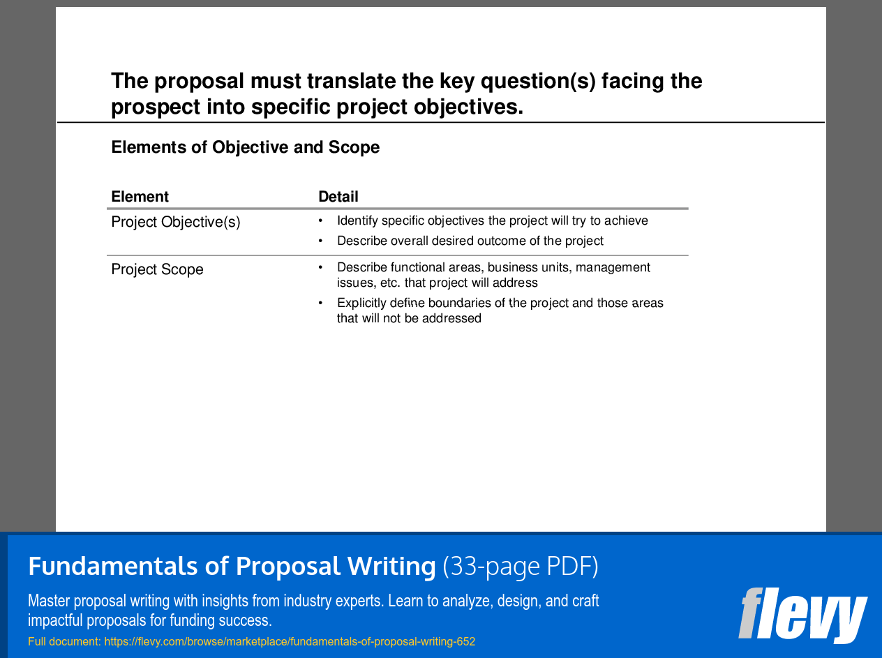 PDF Fundamentals of Proposal Writing (33page PDF document) Flevy
