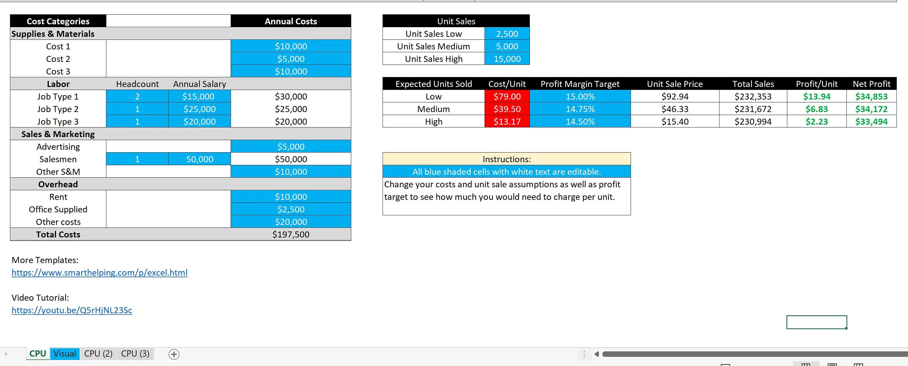 Excel Template Profit Margin Targeting Calculator (Excel template XLSX
