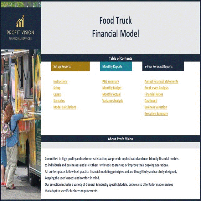 Excel Template Food Truck Financial Model 5 Year Financial Forecast