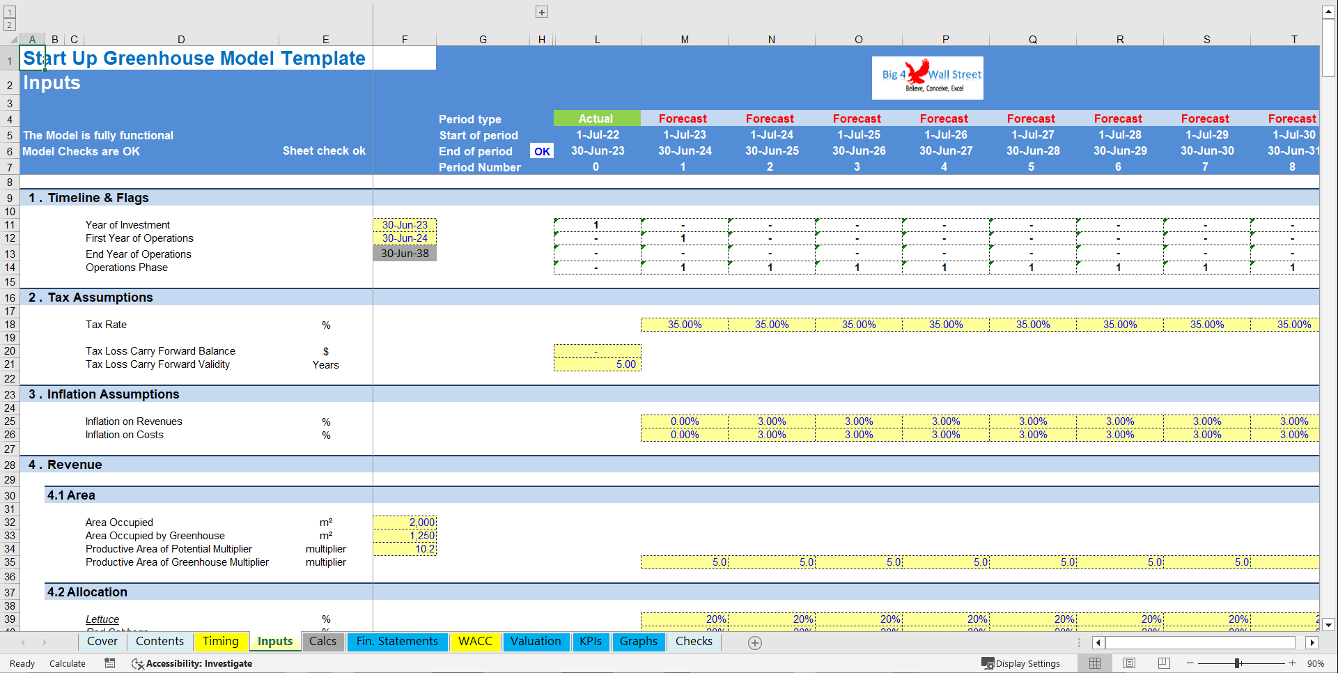 Excel Template Greenhouse Start Up Model Template in Excel (Excel