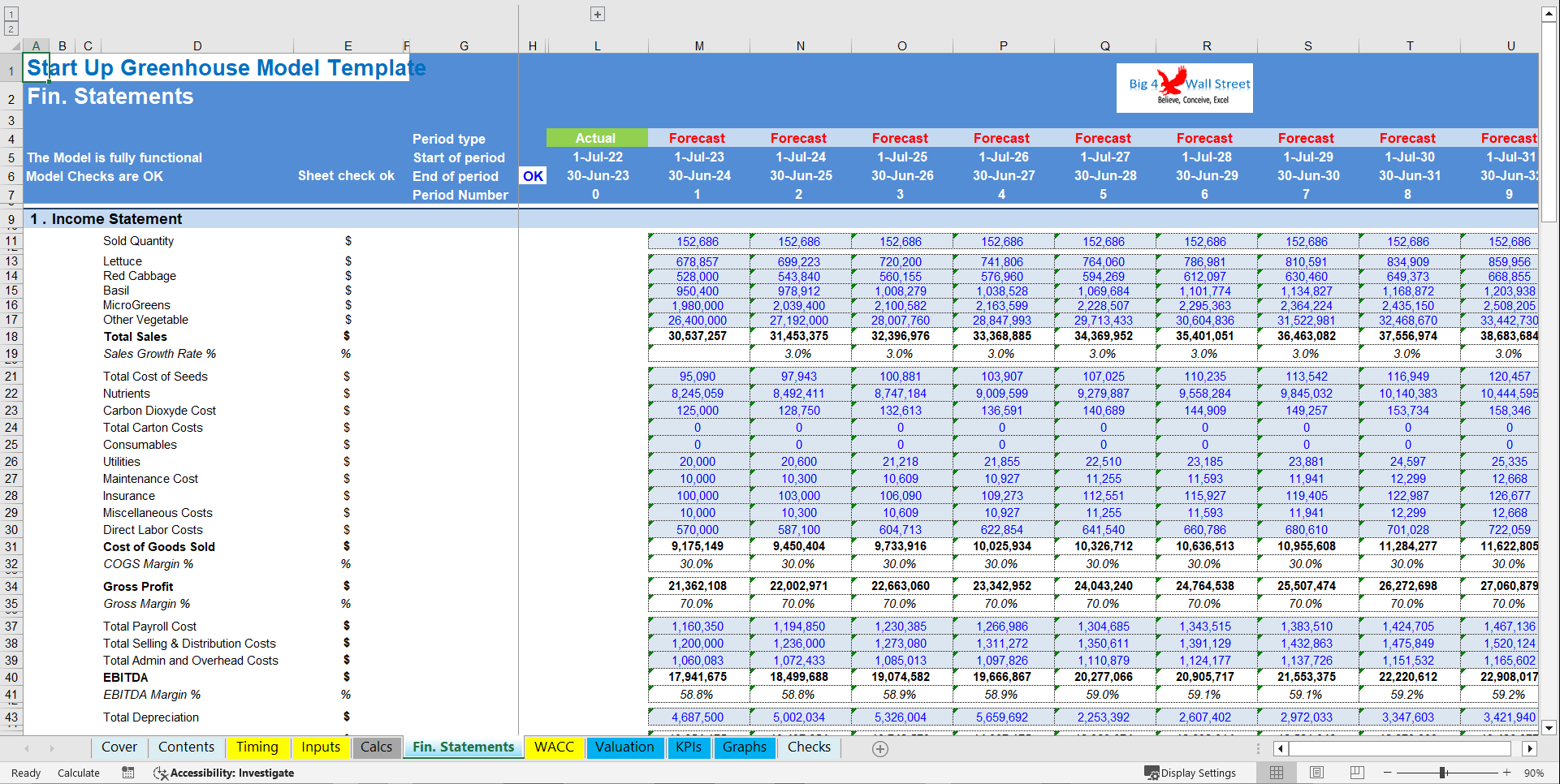 Excel Template Greenhouse Start Up Model Template in Excel (Excel