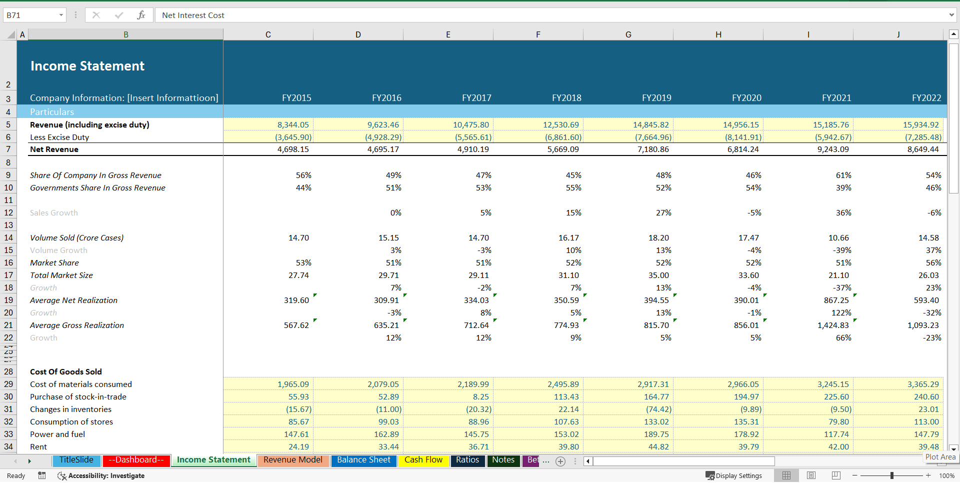 Excel Template Manufacturing Company Financial Model 15 Years