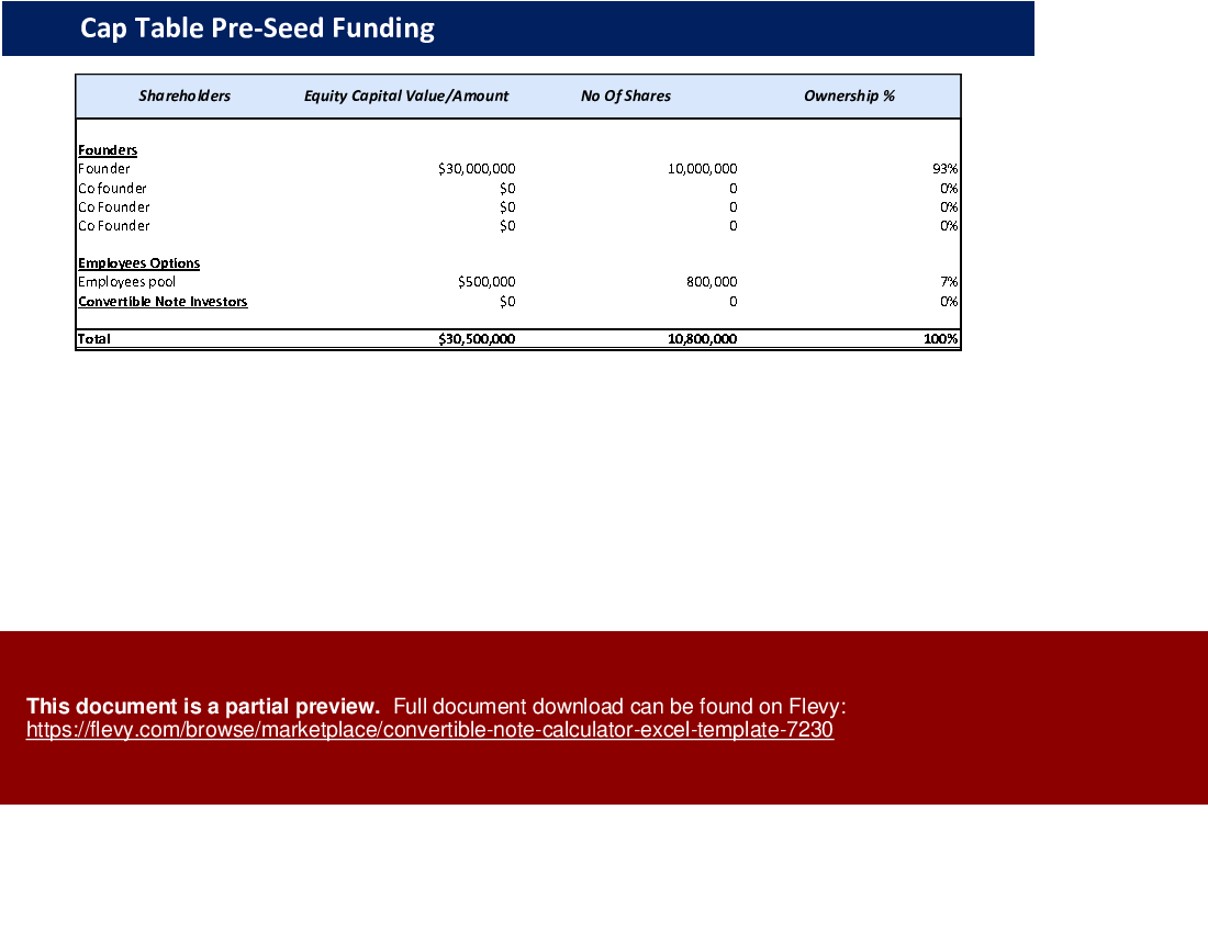 Convertible Note Calculator Excel Template Excel XLS