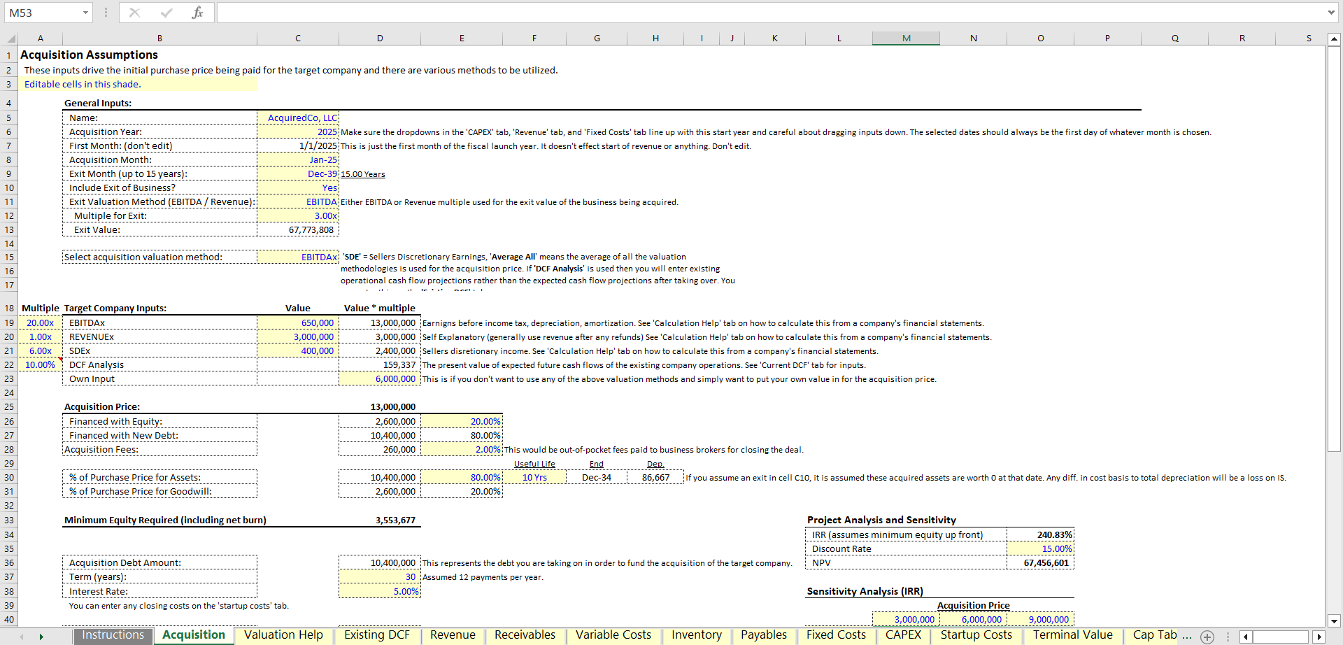 Excel Template General Leveraged Buyout Model (Excel template XLSX