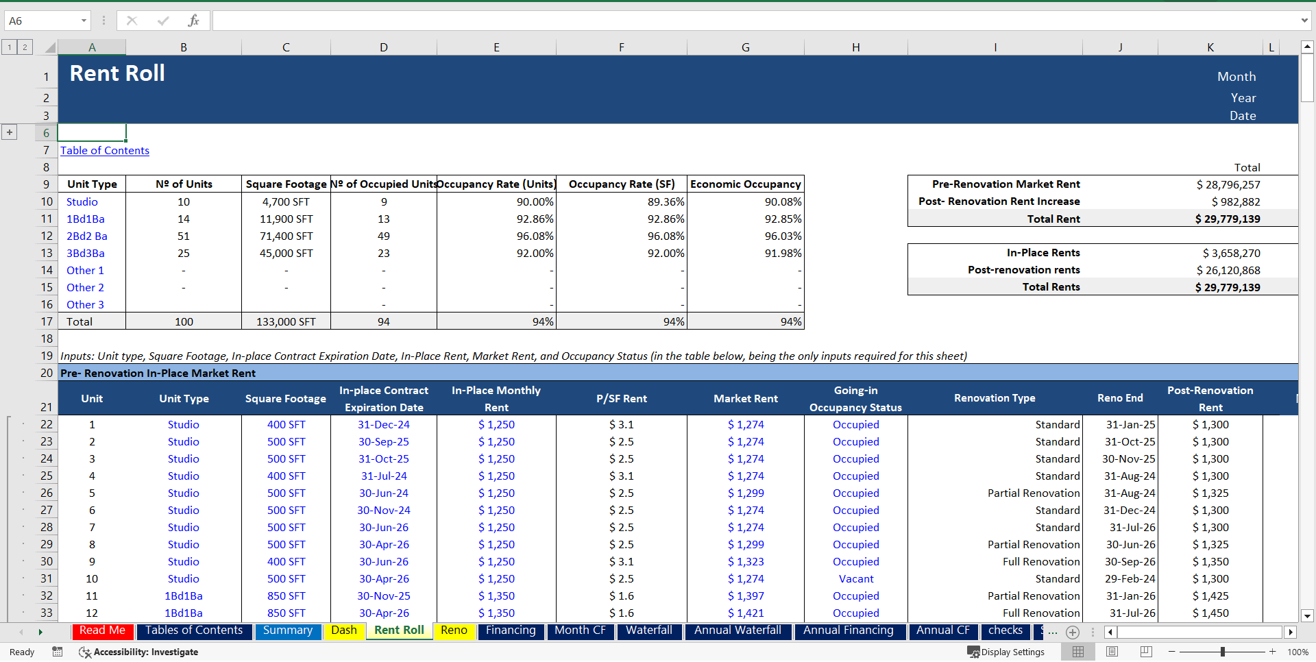 Excel Template Real Estate Proforma ValueAdd Apartment Acquisition Model (Excel template