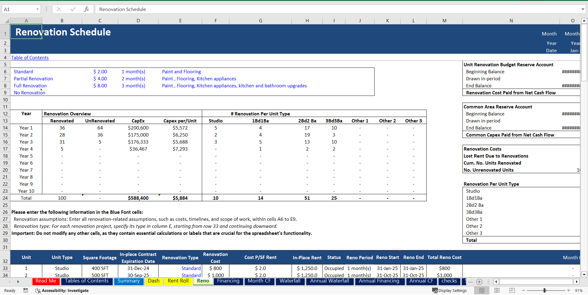 Excel Template Real Estate Proforma ValueAdd Apartment Acquisition Model (Excel template
