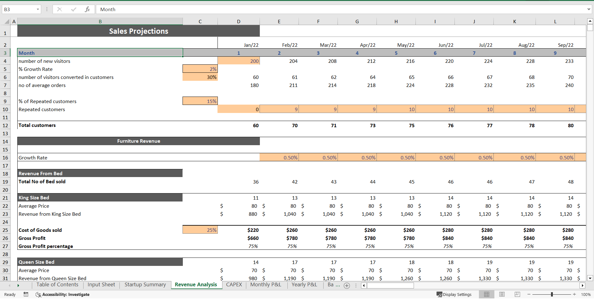 Excel Template Furniture Store Excel Financial Model (Excel template
