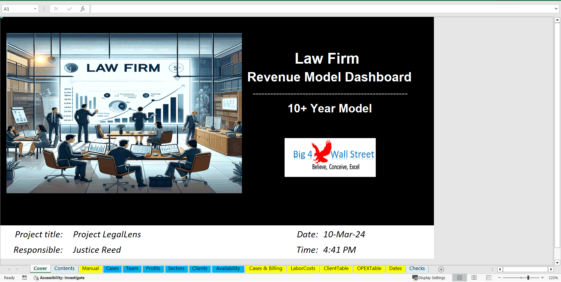 Excel Template Law Firm Revenue Model Dashboard (Excel template XLSX