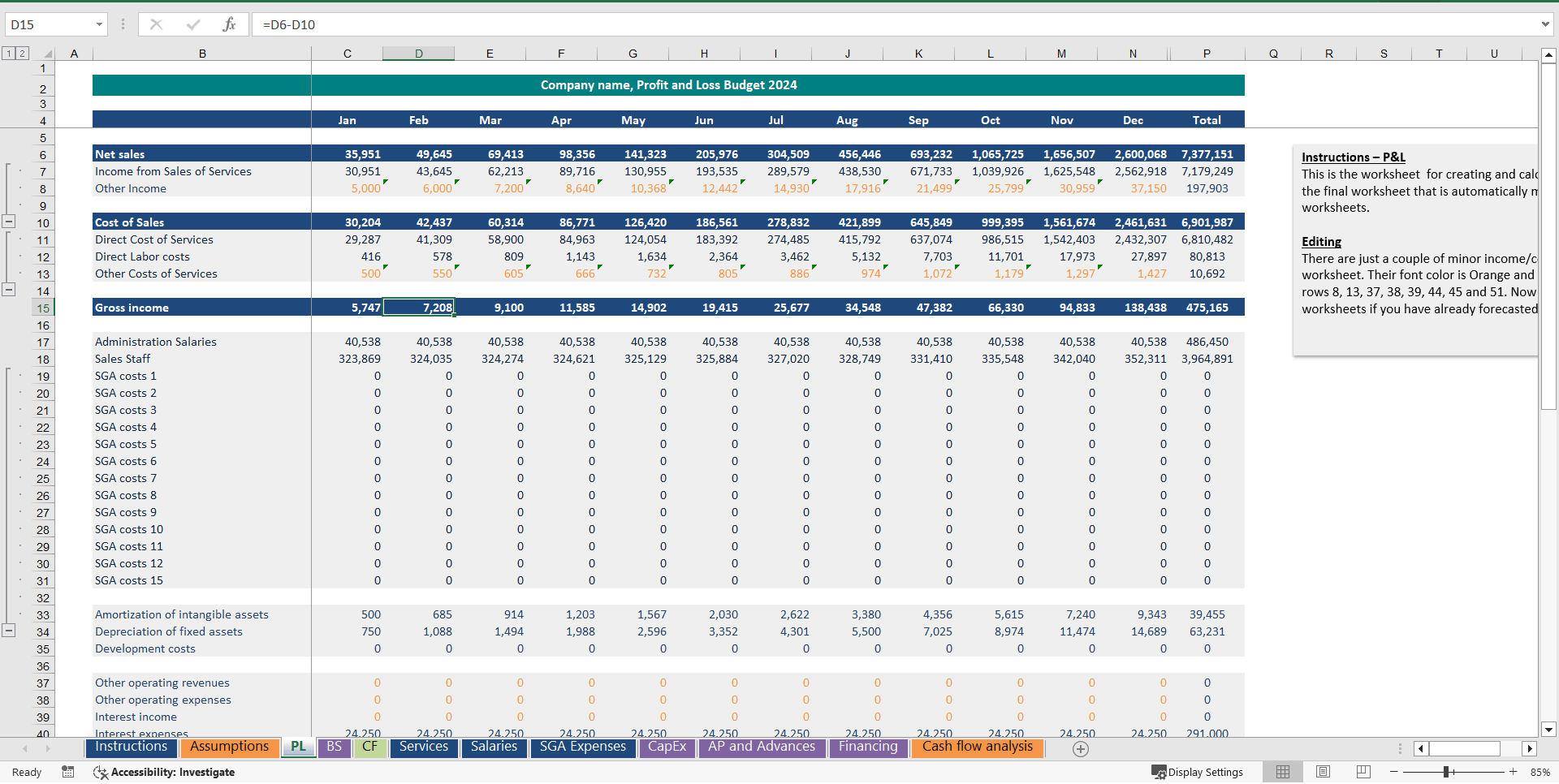 Excel Template Budgeting Template for Car Rental (Excel template XLSX