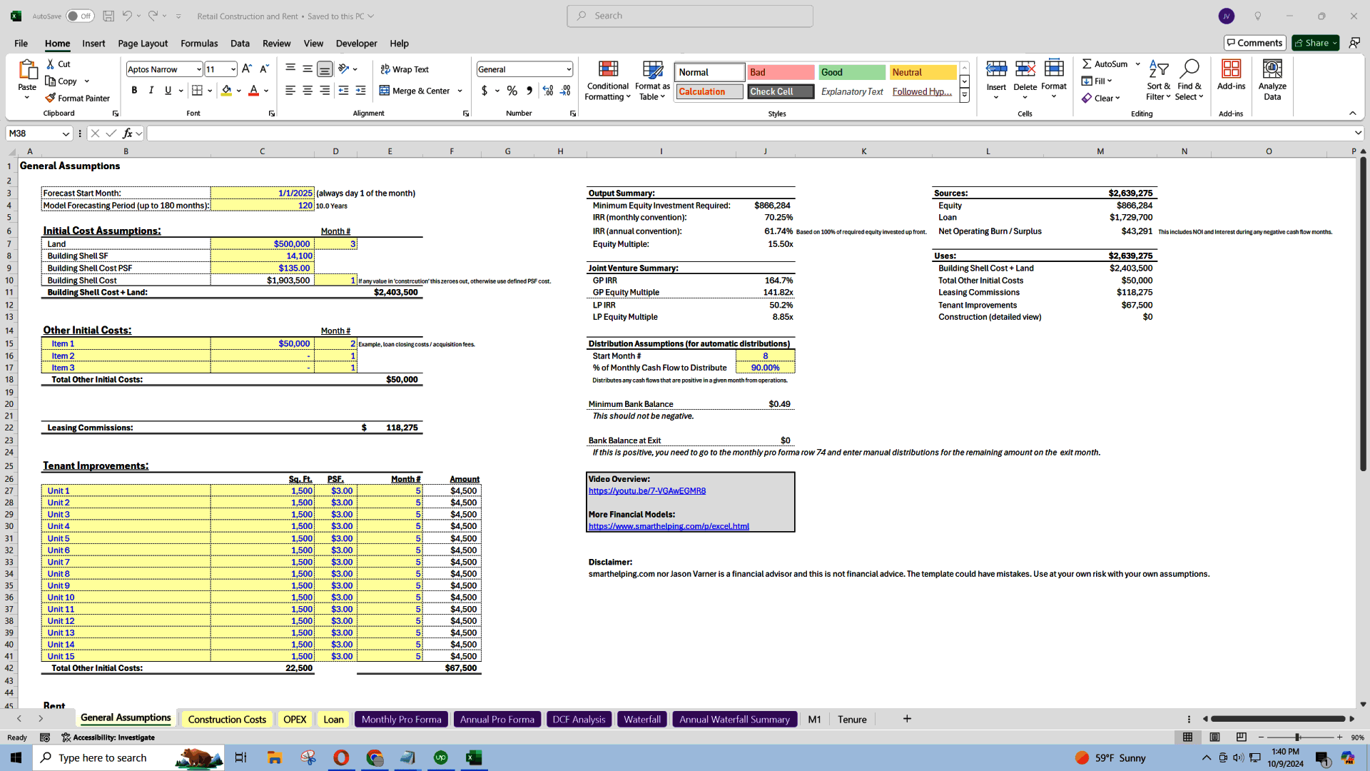 Excel Template Retail Real Estate Underwriting (Excel template XLSX