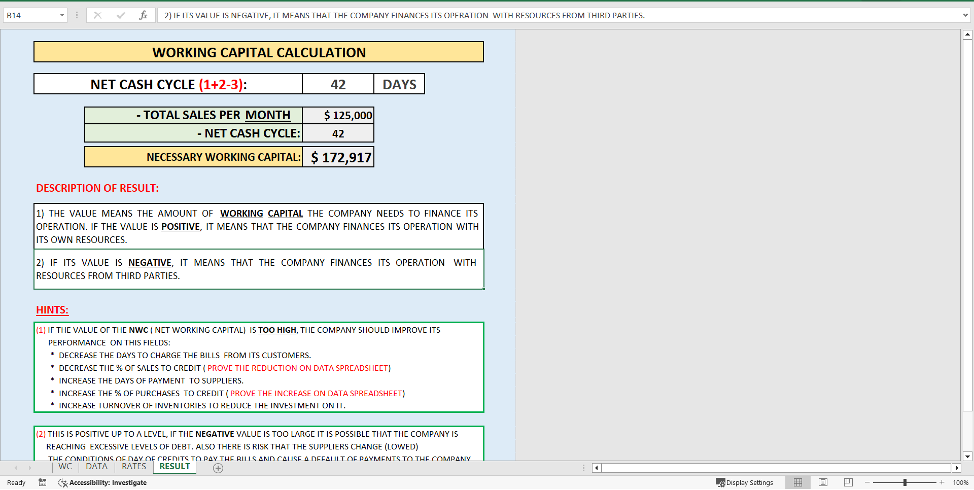 Excel Template Working Capital Model (Excel template XLSX) Flevy