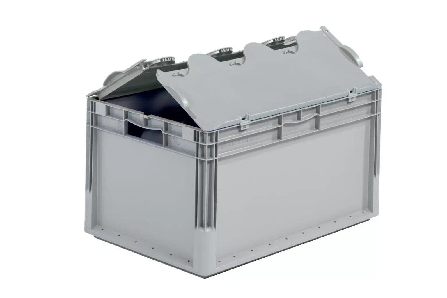 Straight wall stacking tote w/ attached lid Flexcon
