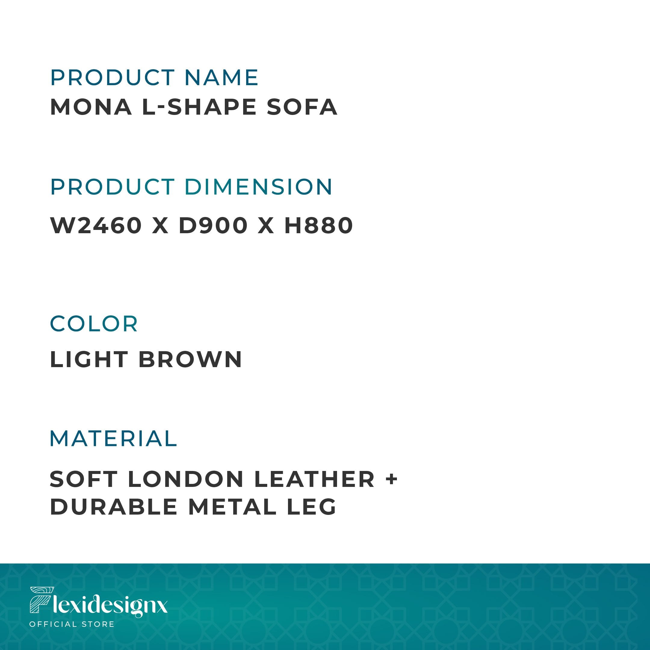 Buy MONA LShape Leather Sofa 3Seater with Metal Legs in Brown