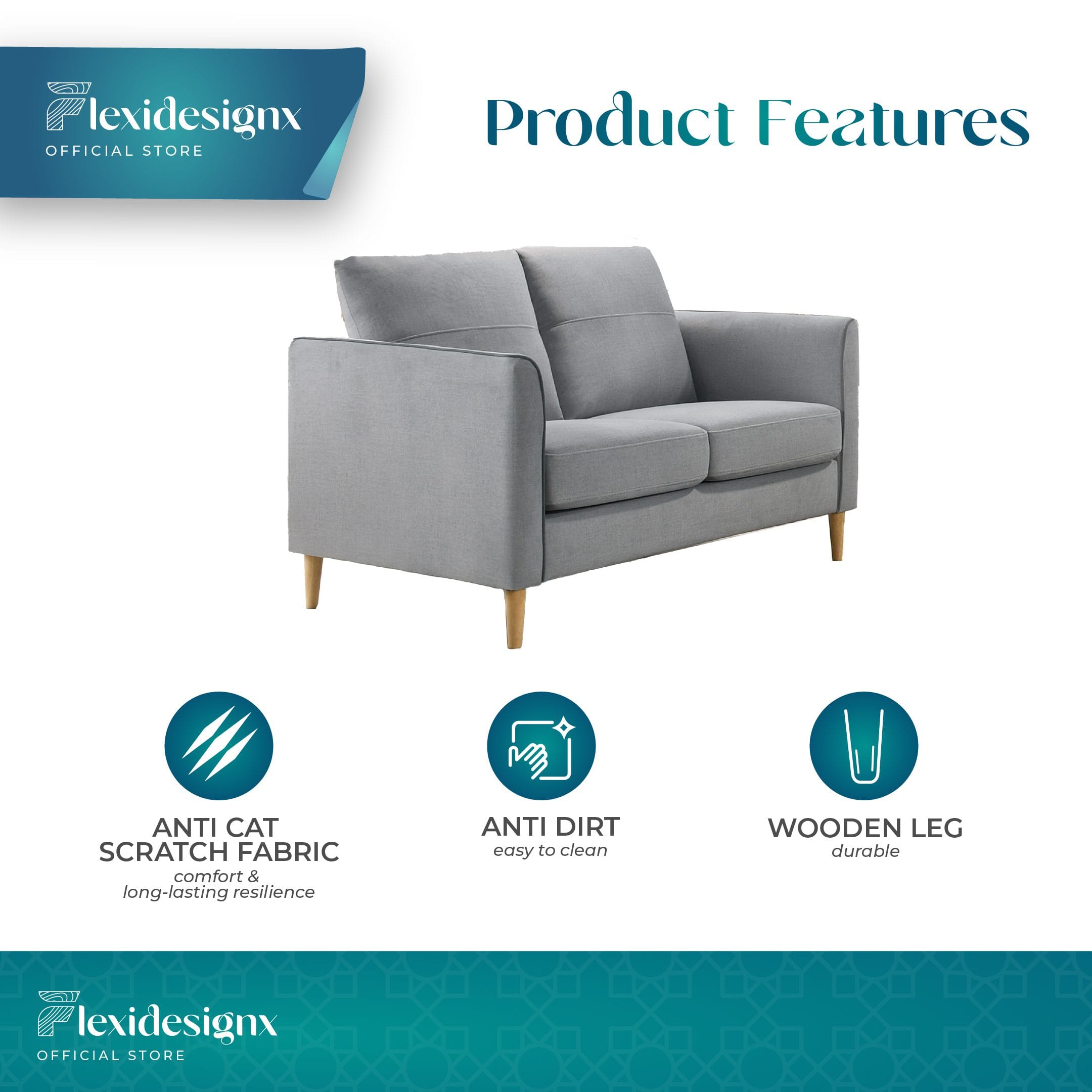 HETTY 1S+2S+3S Sofa Set FLEXIDESIGNX AntiCat Scratch Fabric, Easy