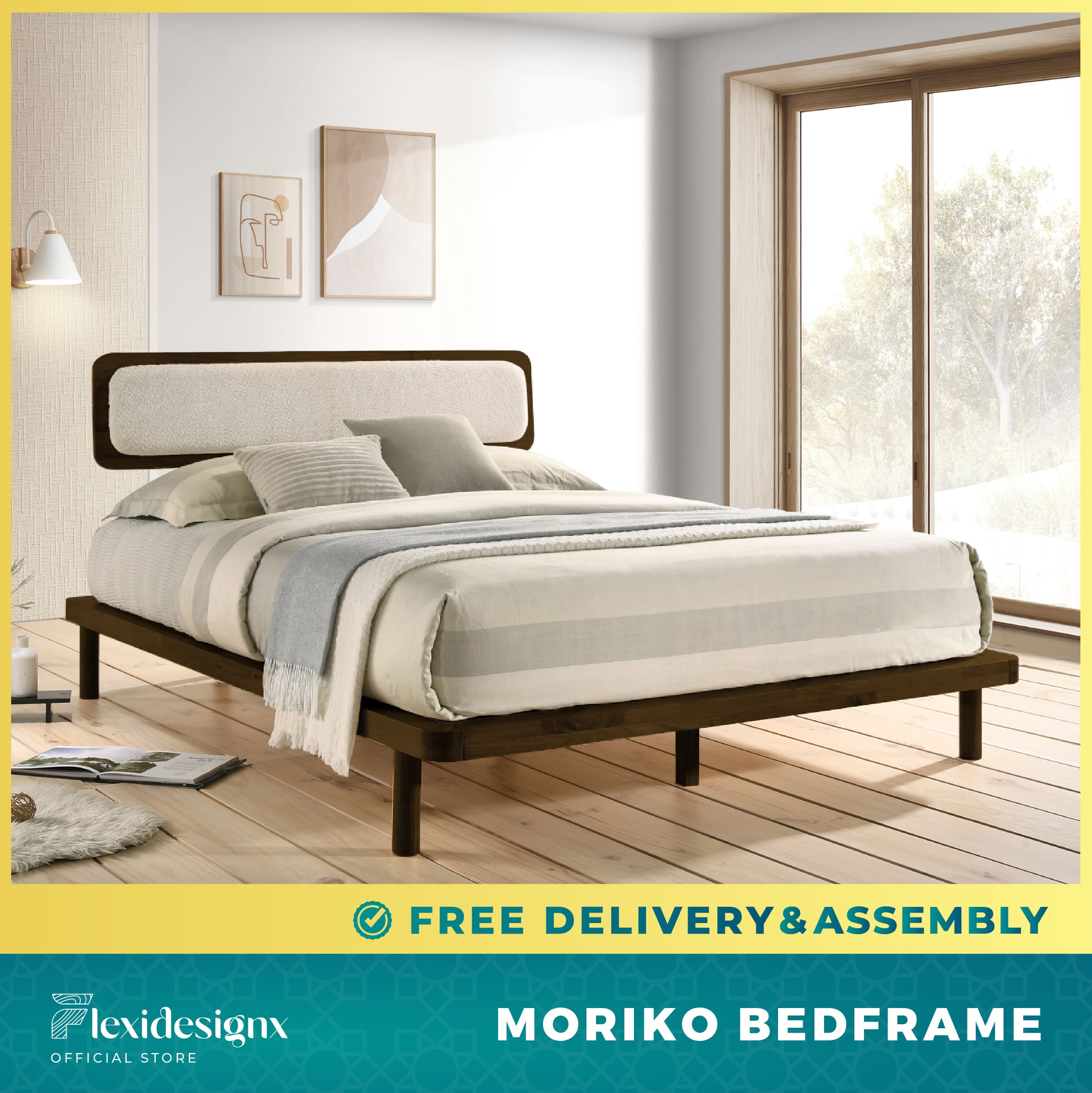 Buy MORIKO Solid Wood Bed Frame Single, Super Single, Queen & King