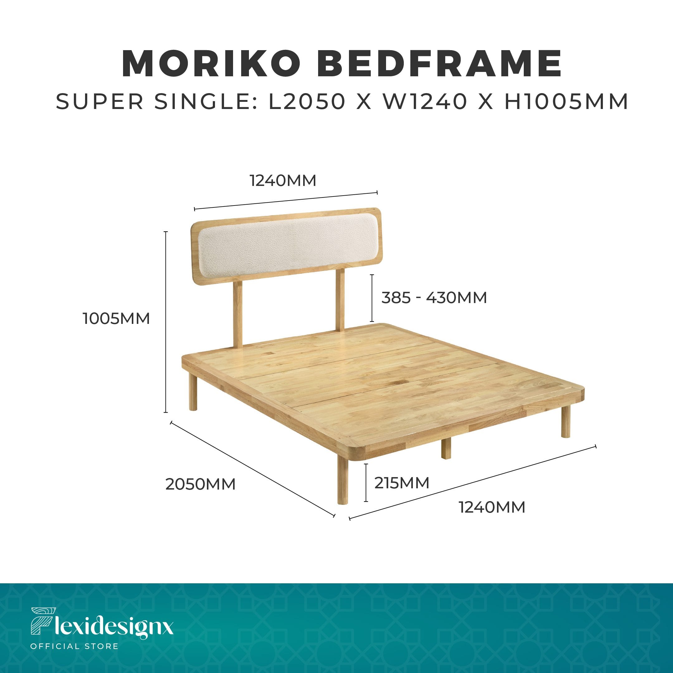 Buy MORIKO Solid Wood Bed Frame Single, Super Single, Queen & King