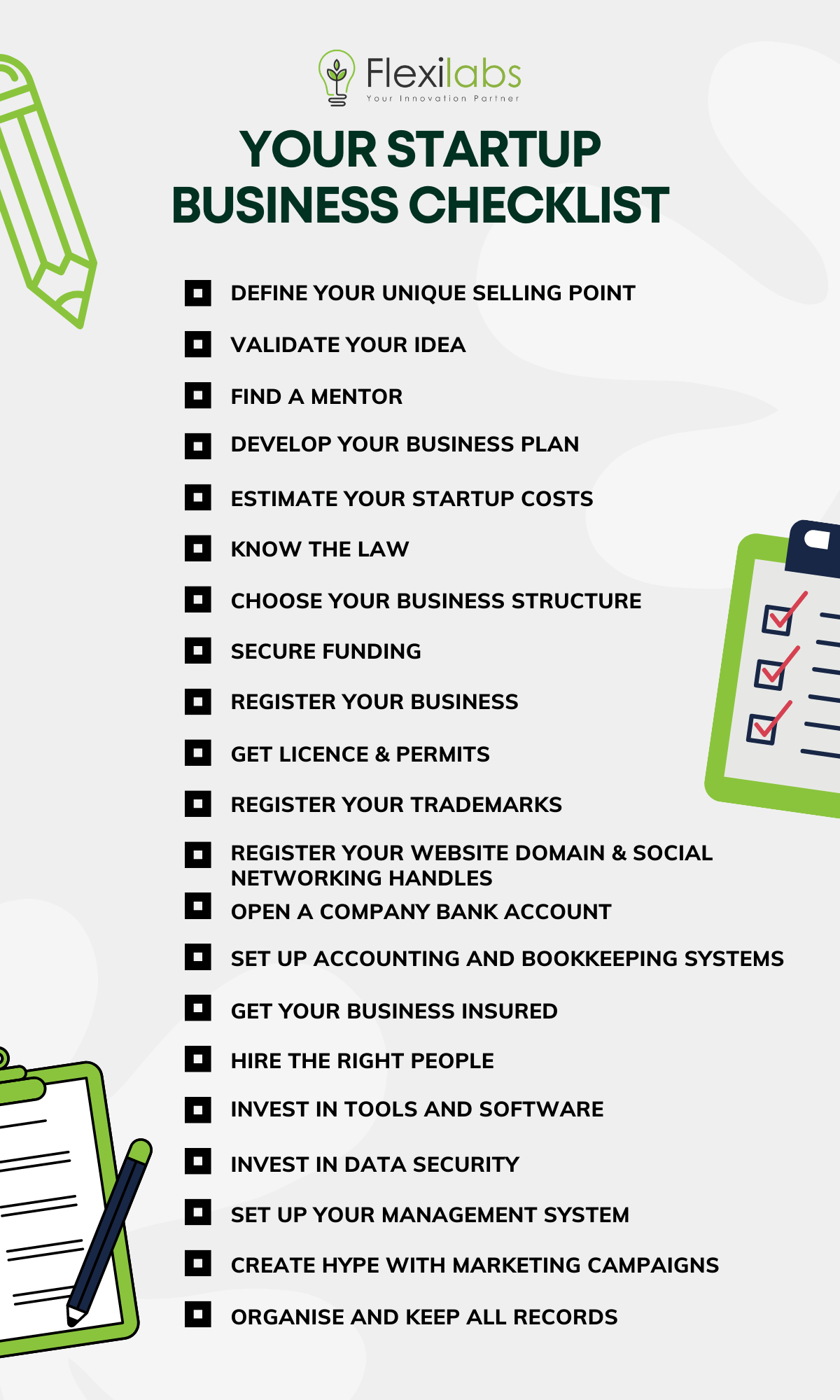 StartUp Business Checklist You Need to Have Flexilabs