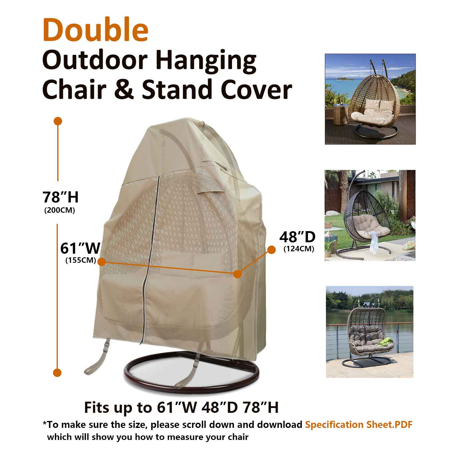 Patio Hanging Chair Cover Double (2Person) Flexiyard Patio Hanging