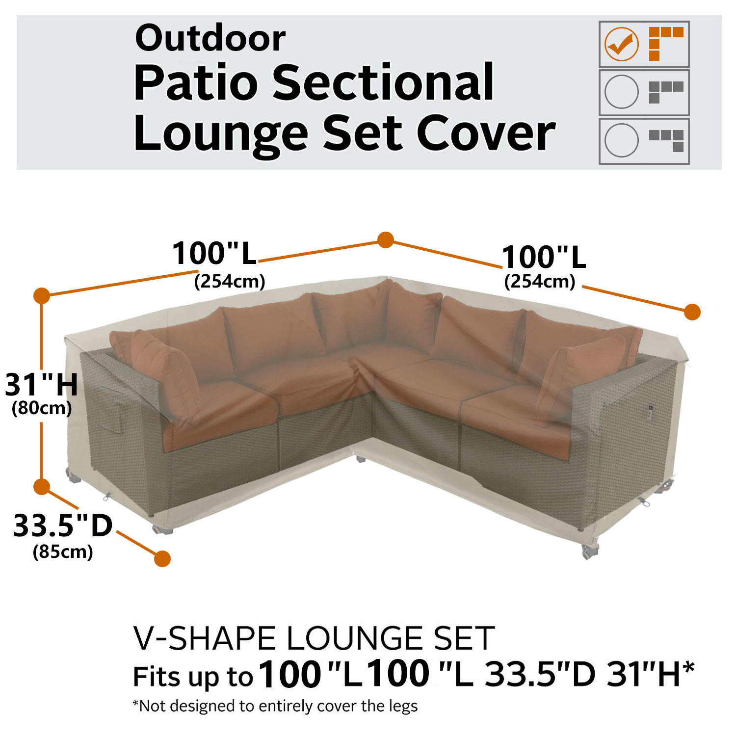 VShape 100″ Outdoor Sectional Cover Midnight Black Flexiyard