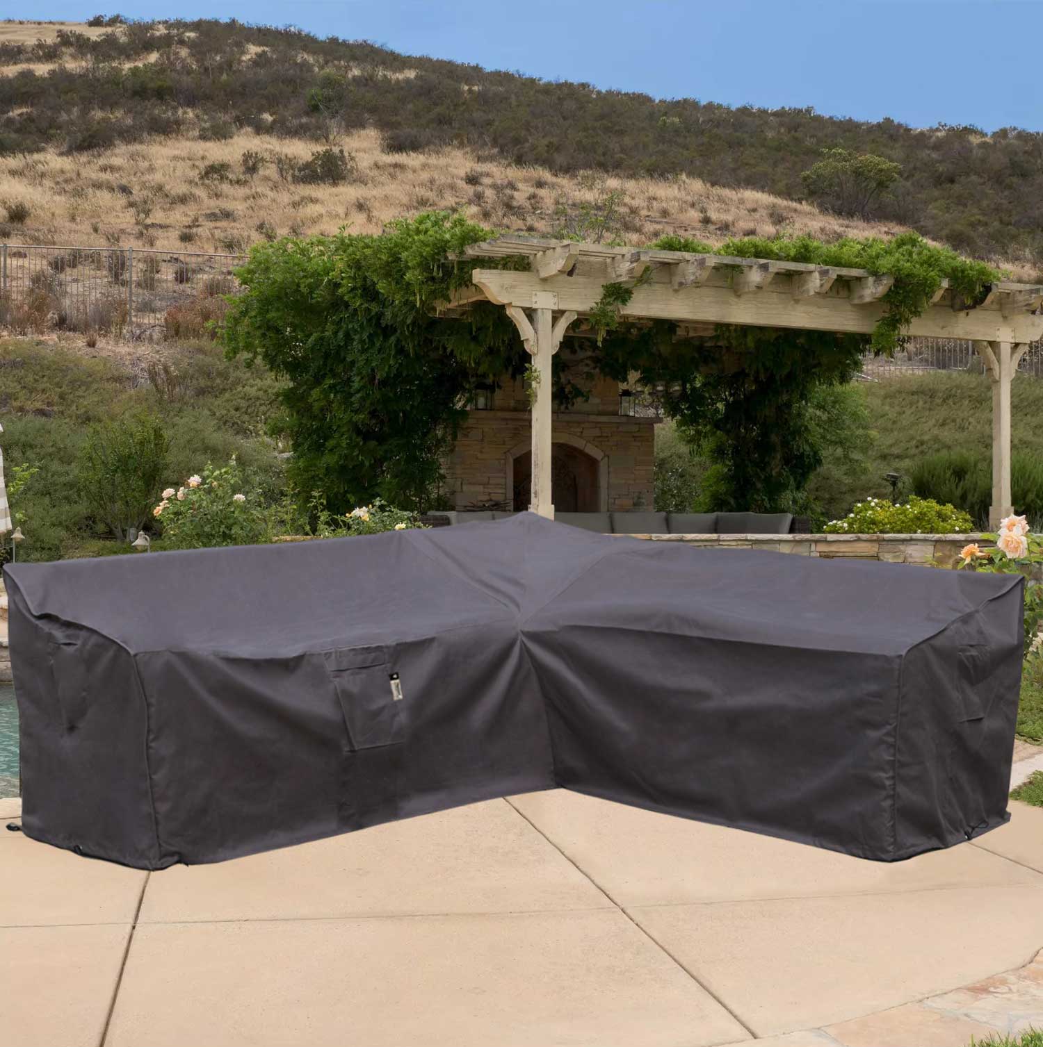 VShape 100″ Outdoor Sectional Cover Storm Grey Flexiyard