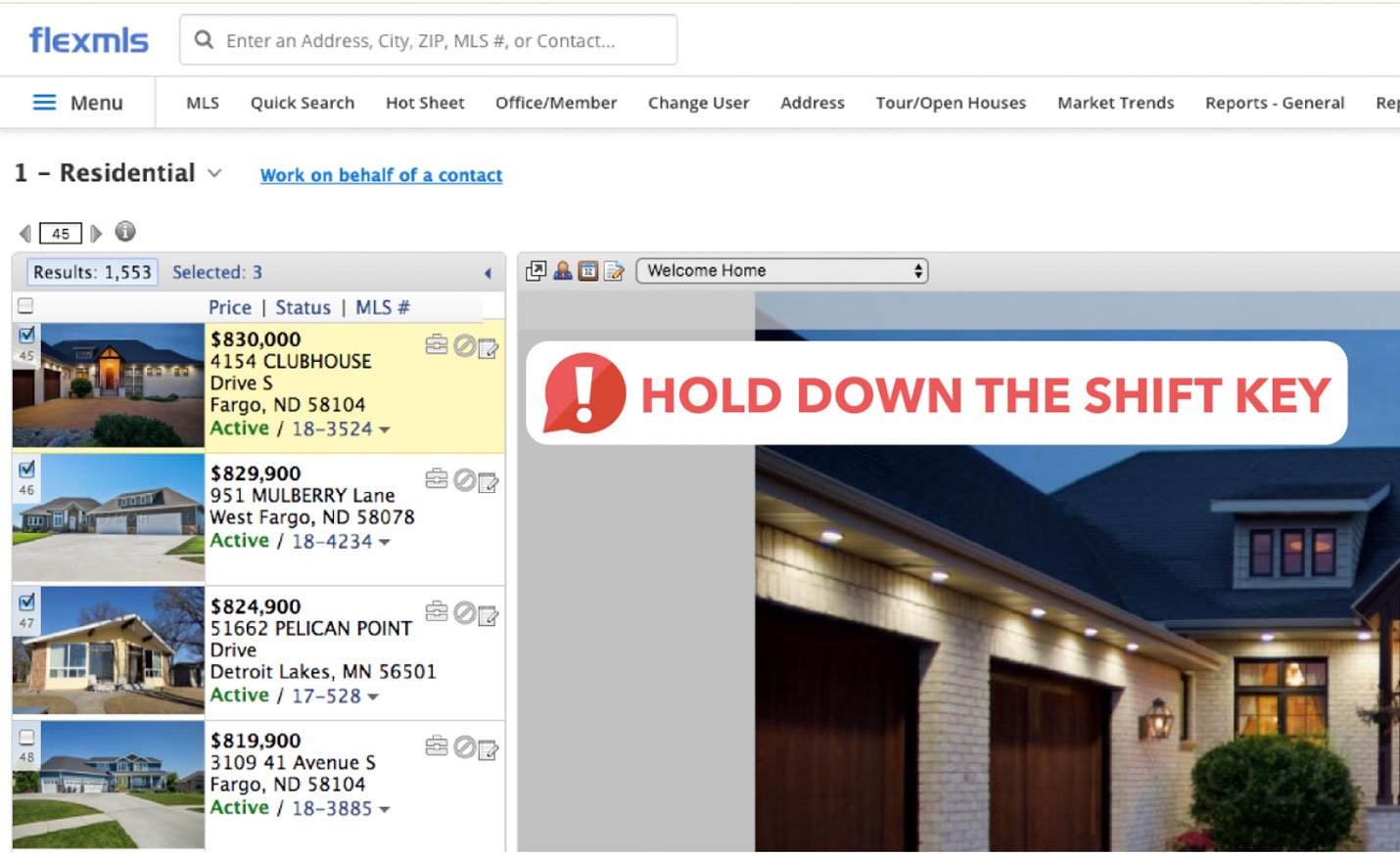 Use Shift + Select to Select Multiple Listings Flexmls Platform by FBS