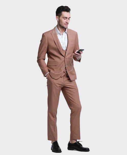 Peach Skinny Fit Peak Lapel Suit Flex Suits