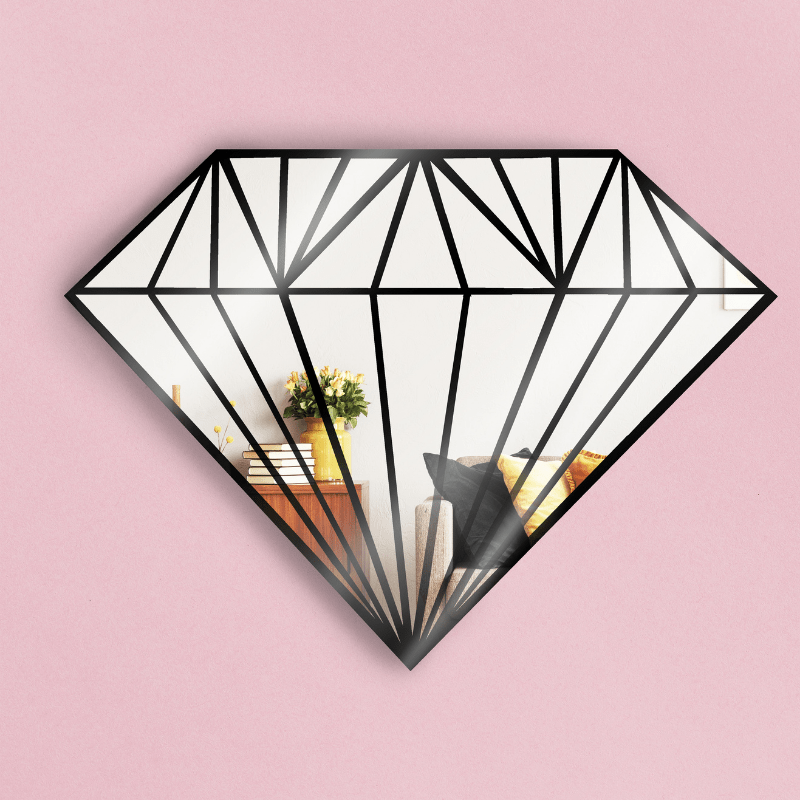Diamante wall mirror, shaped glass, particular and elegant