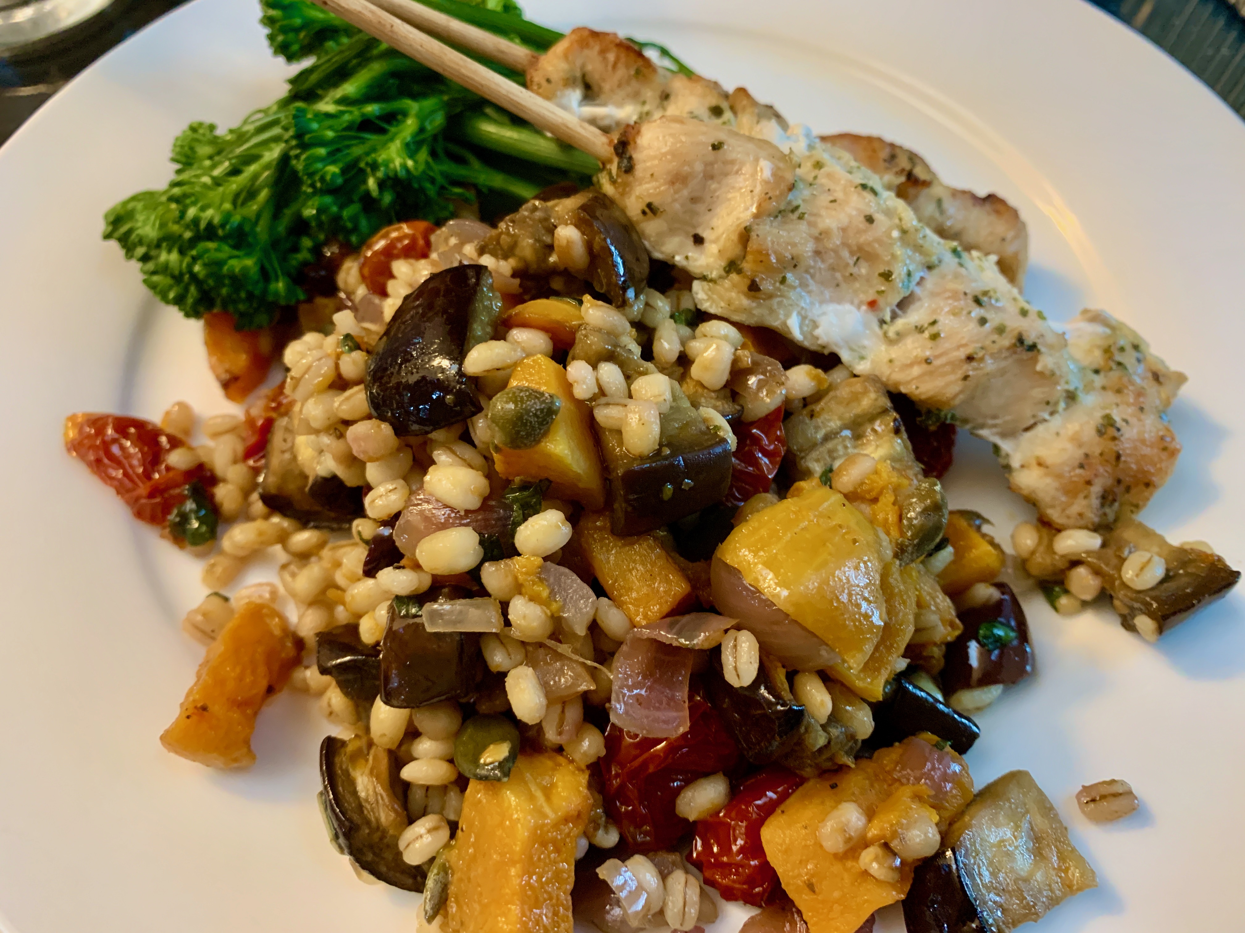 Butternut squash, aubergine & barley salad with balsamic vinaigrette