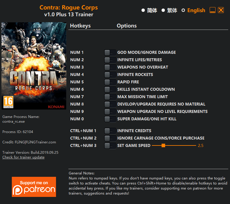 Contra Rogue Corps Trainer FLiNG Trainer PC Game Cheats and Mods