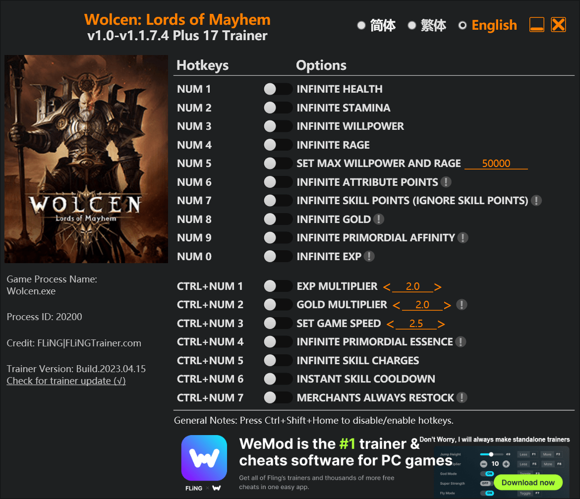 Wolcen: Lords of Mayhem Trainer - FLiNG Trainer - PC Game Cheats and Mods