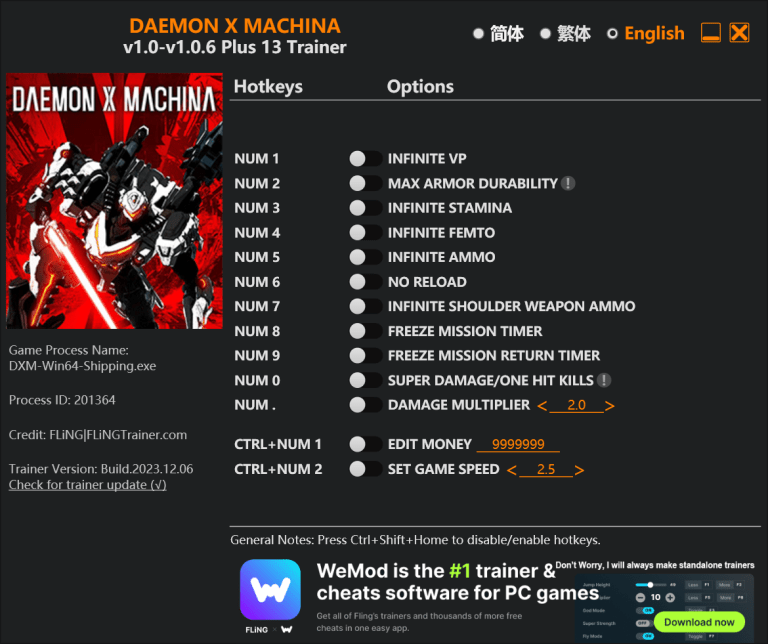 Daemon X Machina Trainer FLiNG Trainer PC Game Cheats and Mods