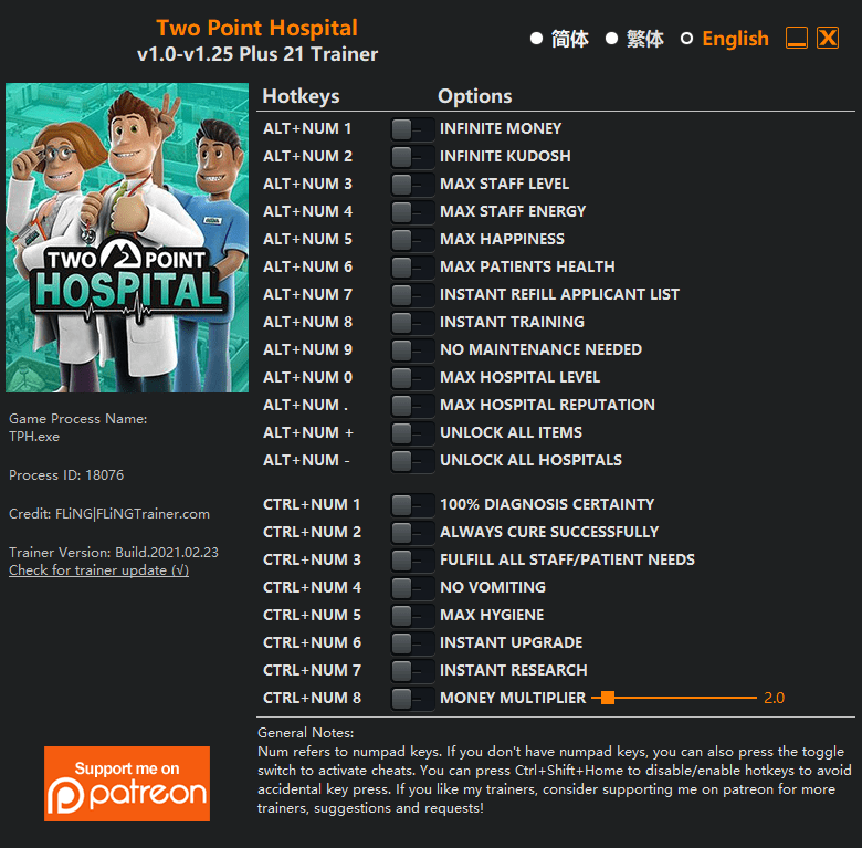 Two Point Hospital Trainer FLiNG Trainer PC Game Cheats and Mods