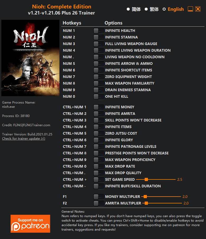 Nioh: Complete Edition Trainer | FLiNG Trainer - PC Game Cheats and Mods