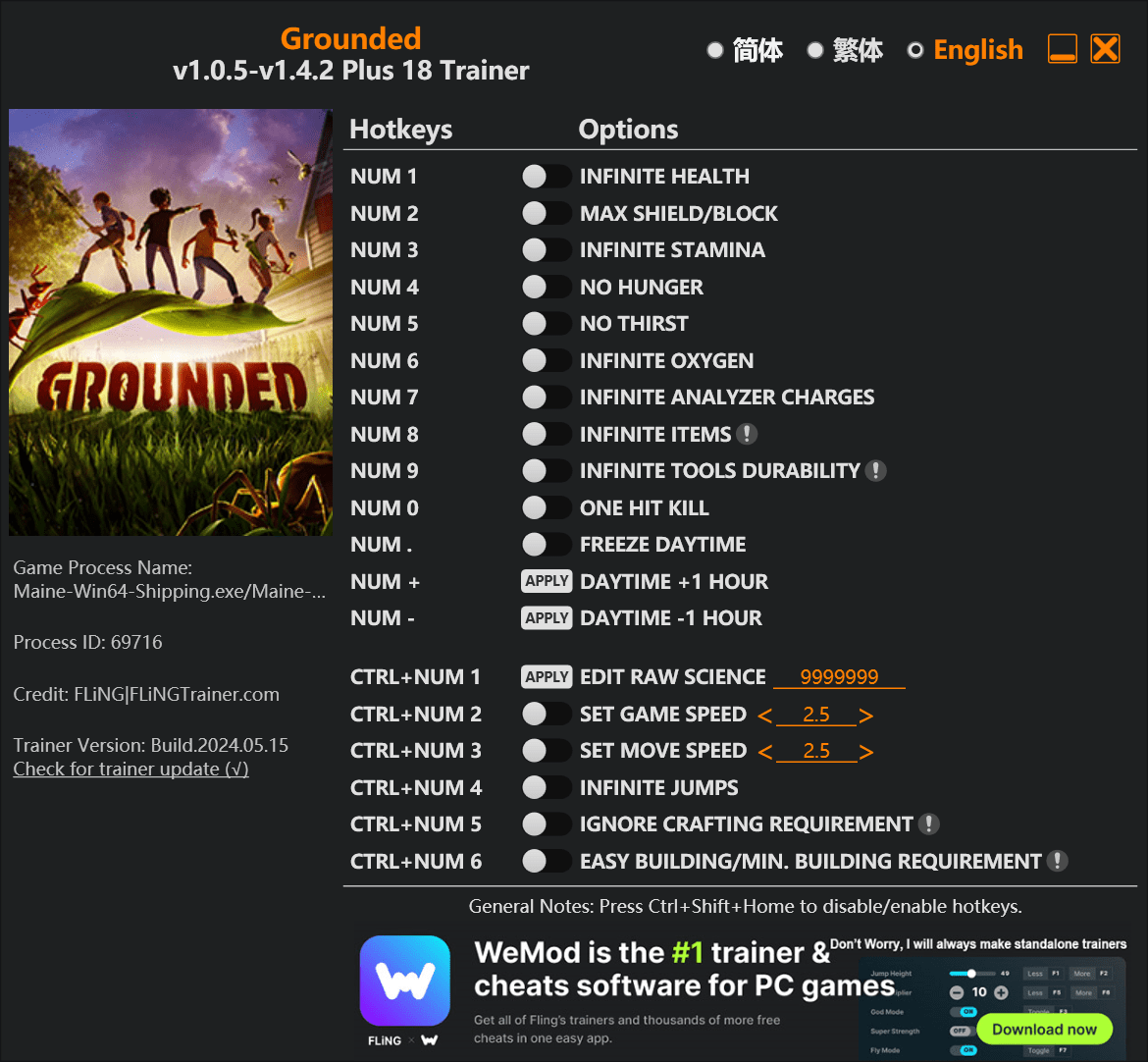 Grounded Trainer - FLiNG Trainer - PC Game Cheats and Mods