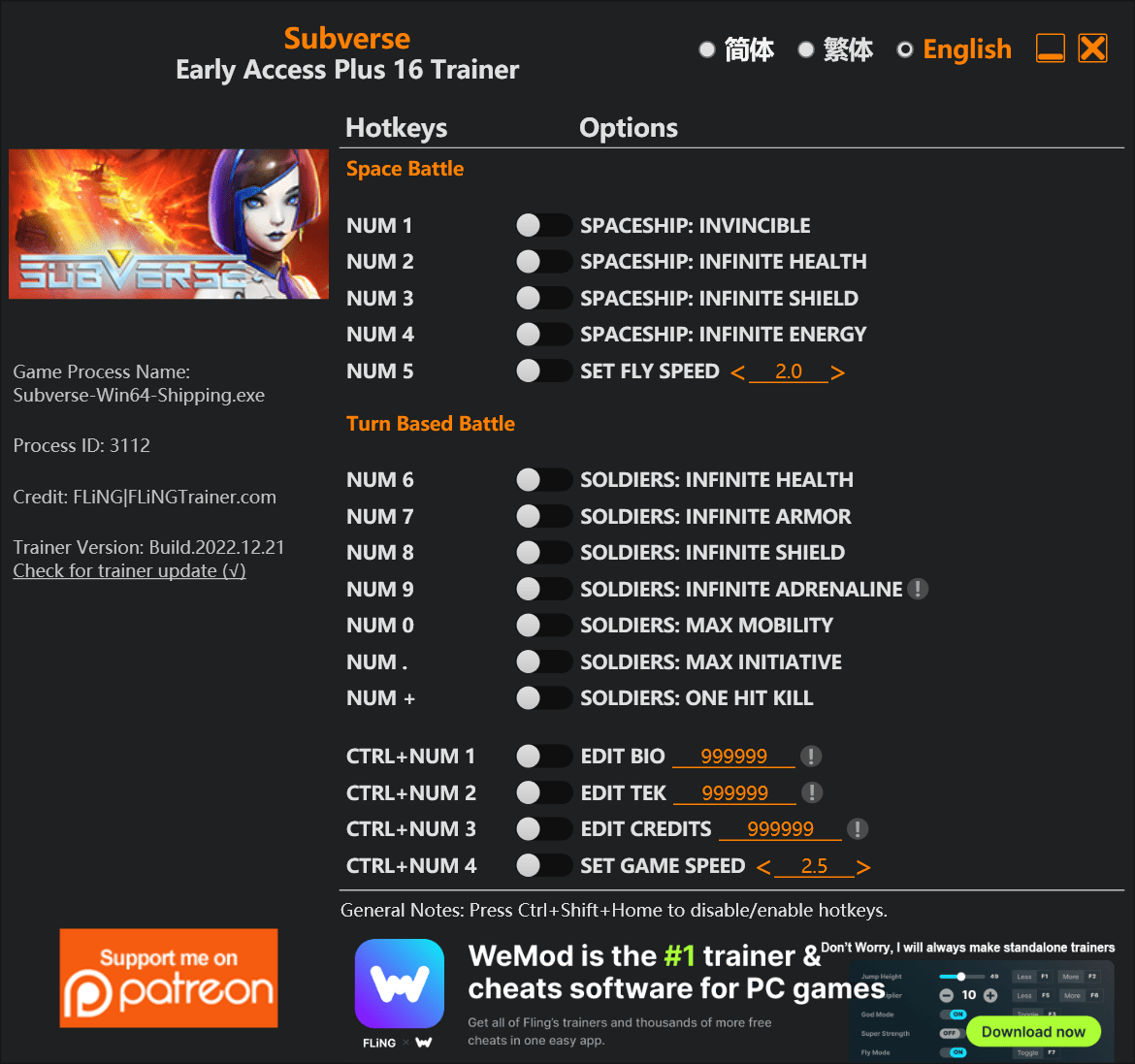 Subverse Trainer - FLiNG Trainer - PC Game Cheats and Mods