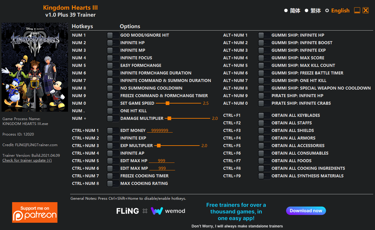 Kingdom Hearts III Trainer FLiNG Trainer PC Game Cheats and Mods
