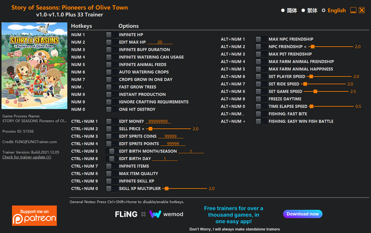Story of Seasons Pioneers of Olive Town Trainer FLiNG Trainer PC