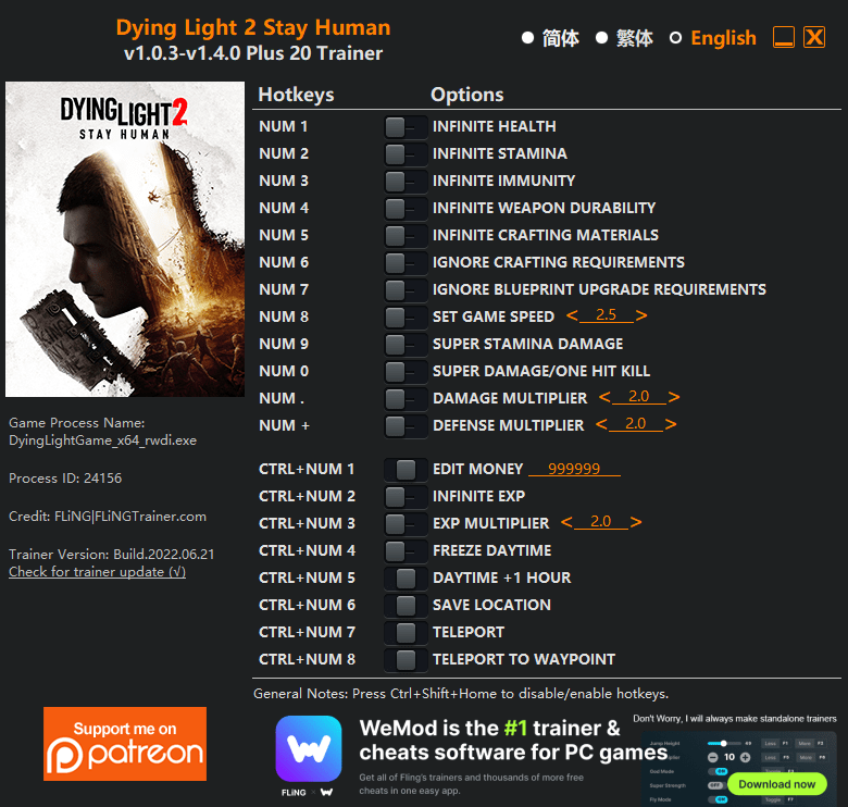 Dying Light 2 Stay Human Trainer FLiNG Trainer PC Game Cheats and Mods