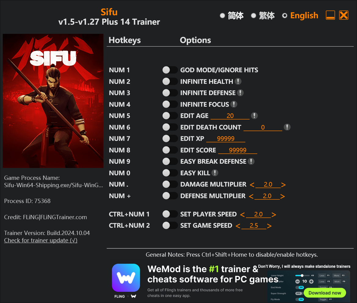 Sifu Trainer - FLiNG Trainer - PC Game Cheats and Mods