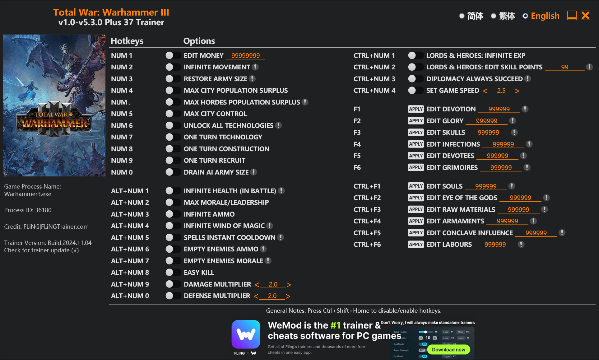 Total War: Warhammer III Trainer - FLiNG Trainer - PC Game Cheats and Mods