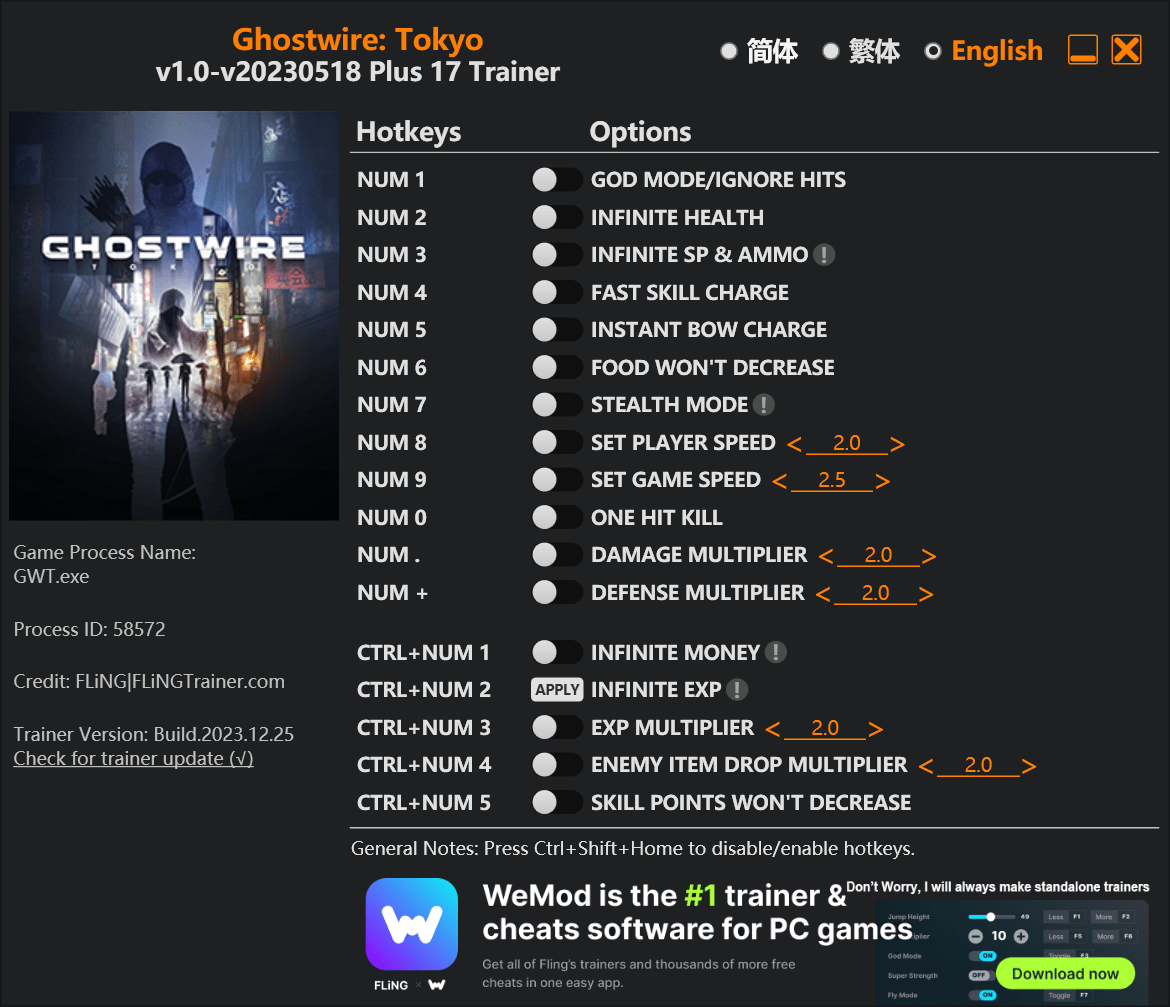 Ghostwire: Tokyo Trainer - FLiNG Trainer - PC Game Cheats and Mods