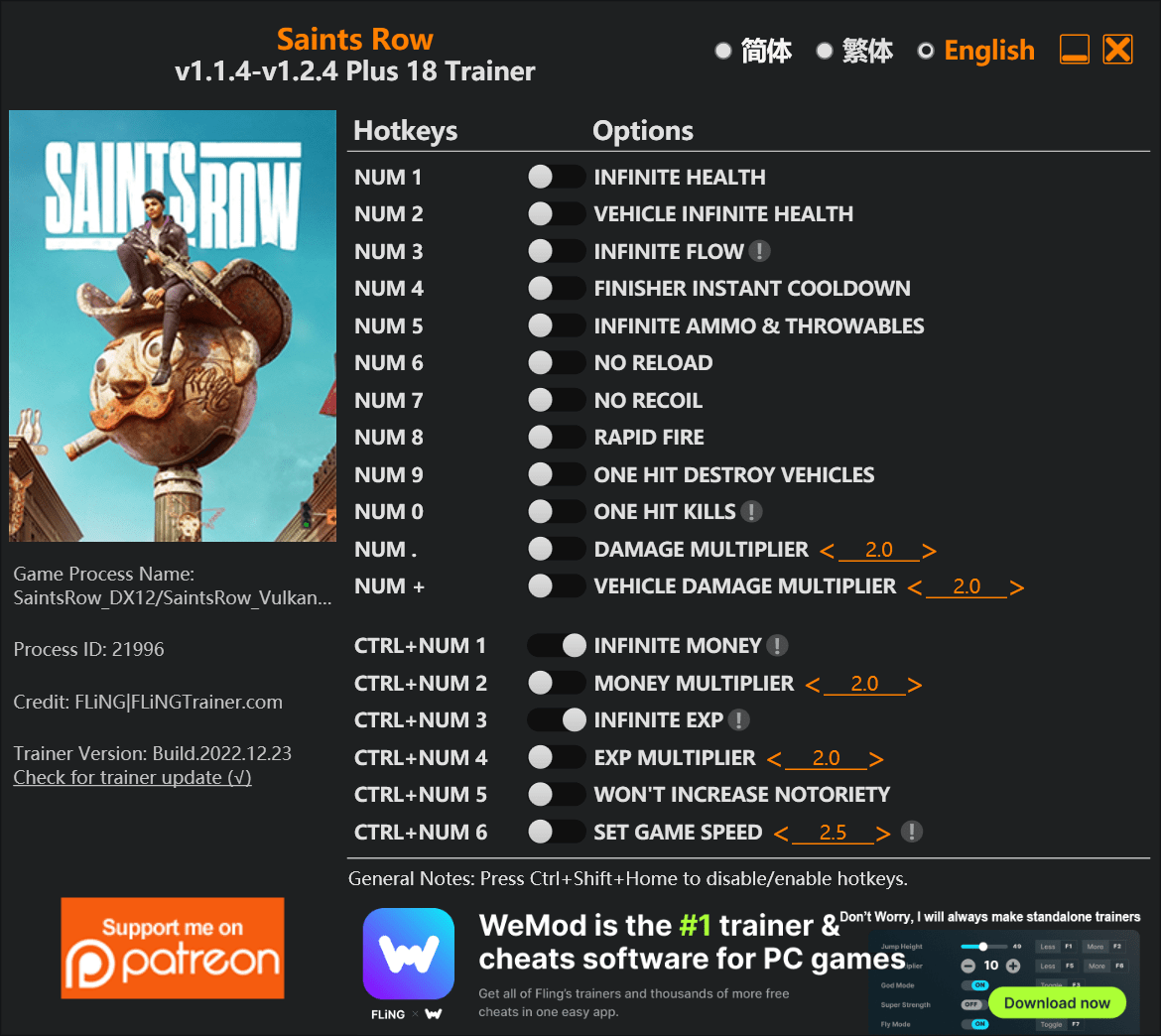 Saints Row Trainer FLiNG Trainer PC Game Cheats and Mods