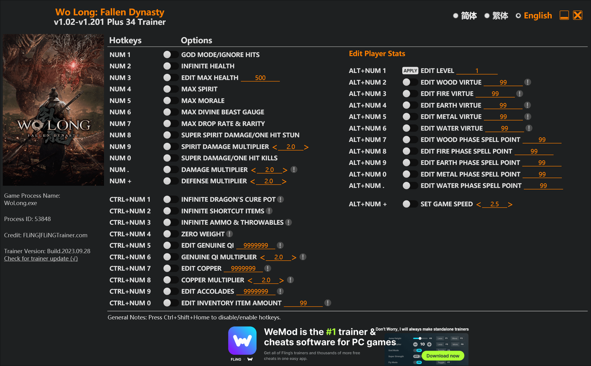Wo Long: Fallen Dynasty Trainer - FLiNG Trainer - PC Game Cheats and Mods