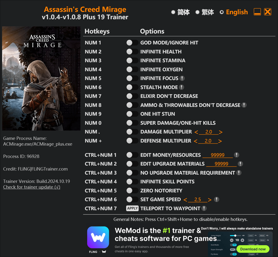 Assassin's Creed Mirage Trainer - FLiNG Trainer - PC Game Cheats and Mods
