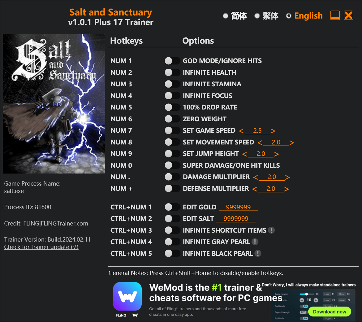 Salt and Sanctuary Trainer - FLiNG Trainer - PC Game Cheats and Mods