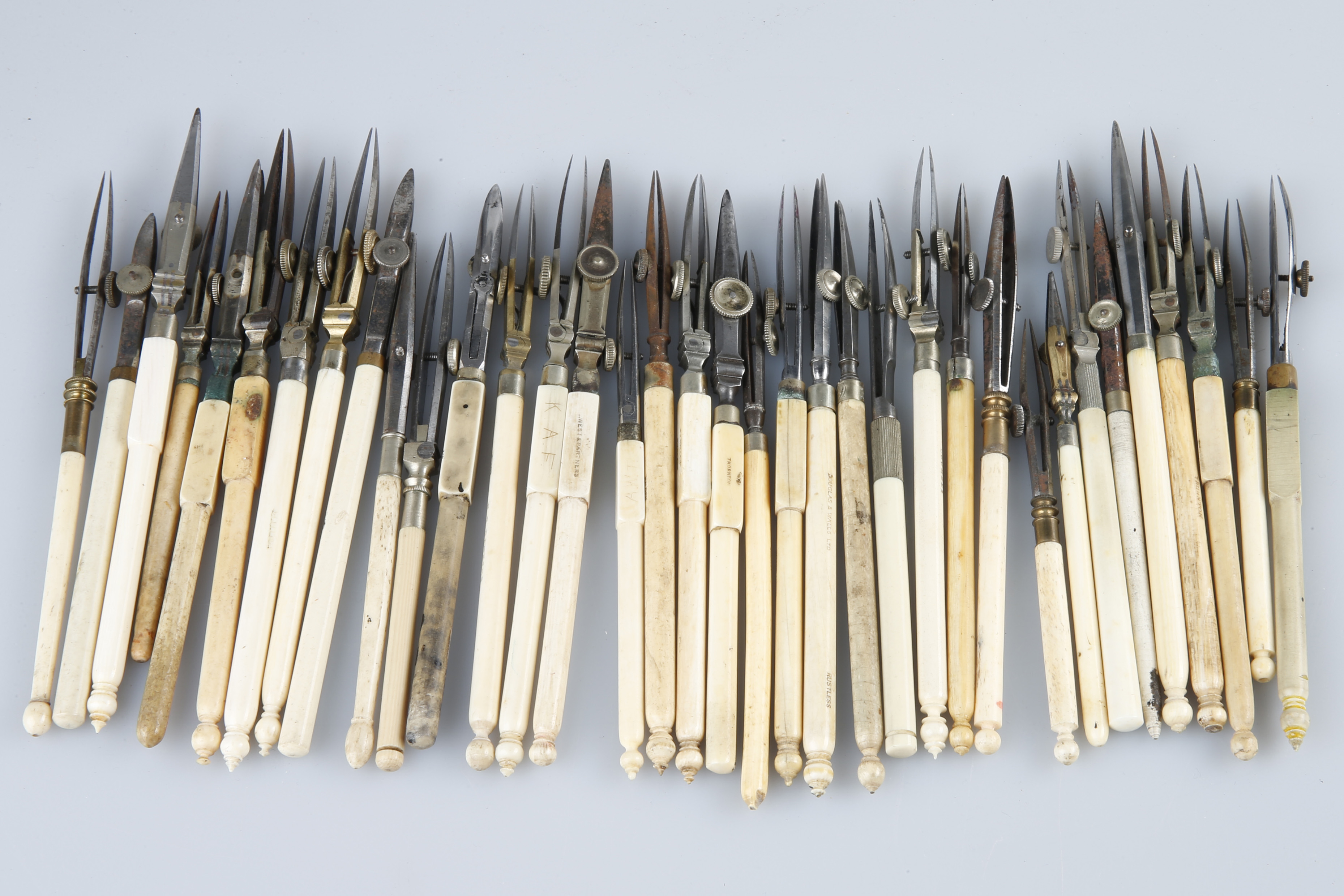 Lot 296 A Quantity of Ivory Drawing Instruments,