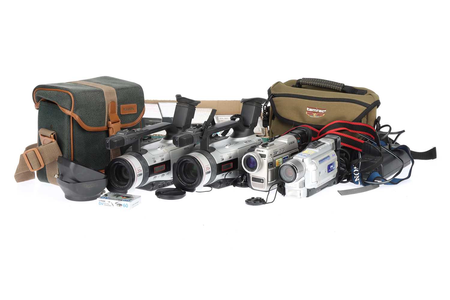 Lot 814 A Box of Canon Camcorders & Used Tapes,