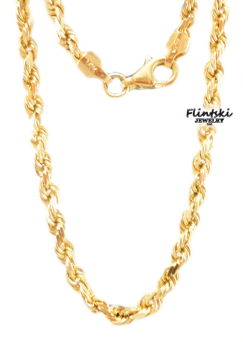 18" INCH Diamond Cut Rope Chain 14k Yellow Gold Flintski Jewelry